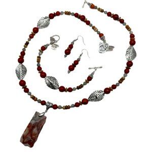 Handmade Jewelry Set - Striped Agate, Red Jasper, Labradorite, Picture Jasper
